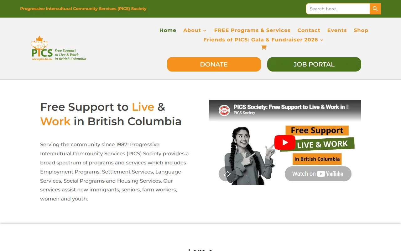 Screenshot of Progressive Intercultural Community Services (PICS)
