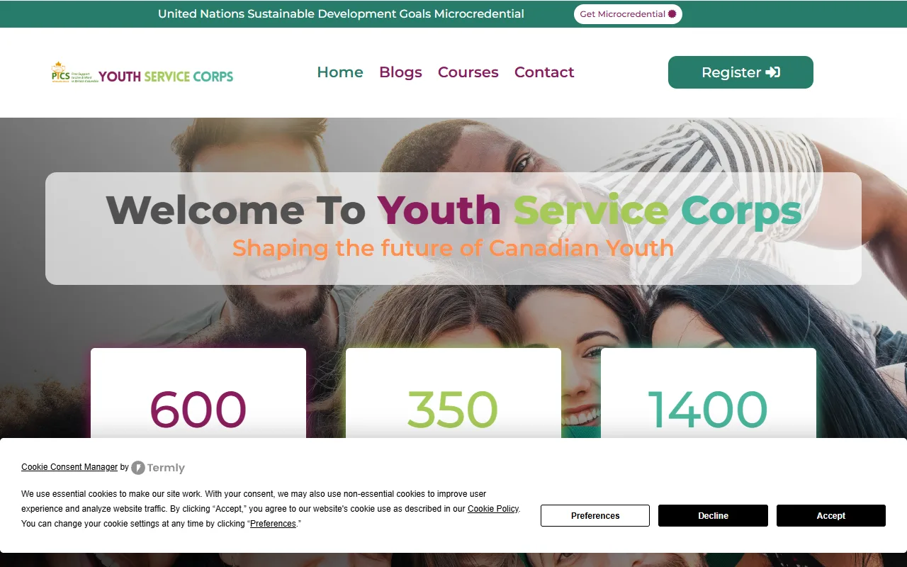 Screenshot of Youth Service Corps (IYMSCorps)